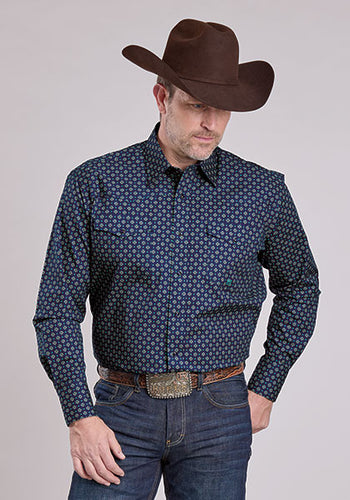 Pard's Western Shop Roper Apparel Men's Amarillo Collection Navy/Blue Print Western Snap Shirt