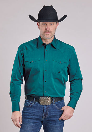 Pard's Western Shop Roper Apparel Men's Amarillo Collection Solid Teal Western Snap Shirt