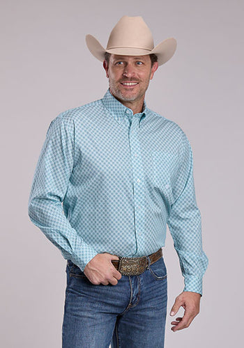 Pard's Western Shop Roper Apparel Men's Amarillo Collection Teal Print Stretch Button-Down Shirt