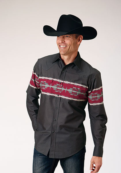 Pard's Western shop Roper Apparel Black Vintage Border Print Snap Western Shirt for Men