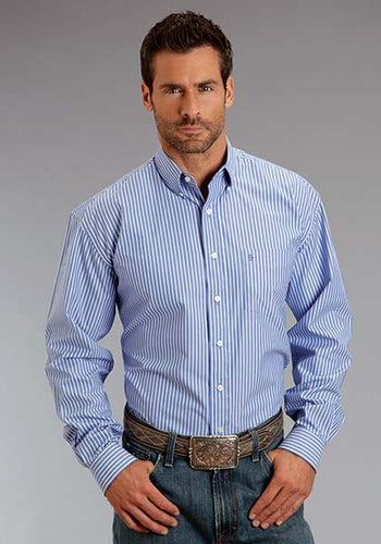 Pard's Western Shop Stetson Men's Blue/White Stripe Button-Down Shirt