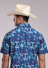 Roper Apparel Men's Blue Horseshoe Print Short Sleeve Western Snap Shirt
