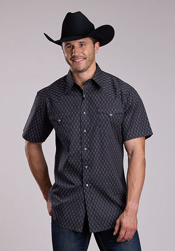 Pard's Western Shop Roper Men's Black/Grey Aztec Print Short Sleeve Western Snap Shirt