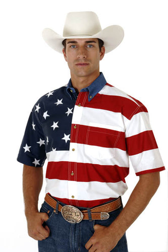 Pard's Western Shop Roper Men's Red/White/Blue Stars & Stripes Short Sleeve Button-Down Shirt
