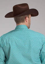 Roper Apparel Men's Turquoise Diamond Print Western Snap Stretch Shirt