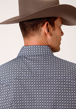 Roper Apparel Blue/White Geometric Print Western Snap Shirt for Men