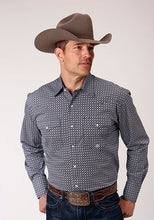 Pard's Western Shop Roper Apparel Blue/White Geometric Print Western Snap Shirt for Men