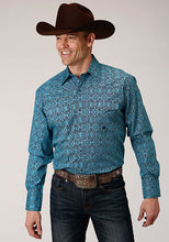 Pard's Western Shop Roper Apparel Blue Medallion Print Snap Western Shirt for Men
