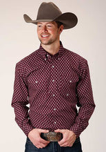 Pard's WEstern Shop Roper Apparel Men's Wine Diamond Print Button-Down Shirt