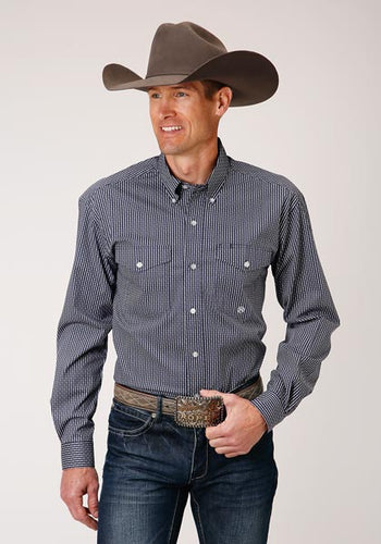 Pard's Western Shop Roper Apparel Blue Arrow Rope Print Button-Down Stretch Shirt for Men