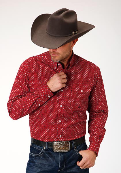 locker loop dress shirt Roper Apparel Red Geometric Print Button-Down Shirt for Men