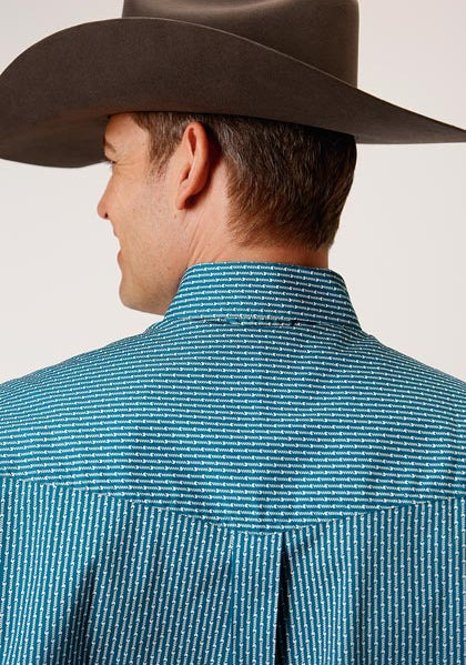arrow button down dress shirts Roper Apparel Teal Arrow Print Button-Down Stretch Shirt for Men