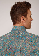 Roper Apparel Turquoise/Tan Paisley Print Button-Down Shirt for Men