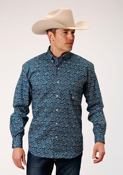Roper Apparel Teal Paisley Print Button-Down Shirt for Men Roper Apparel Teal Paisley Print Button-Down Shirt for Men