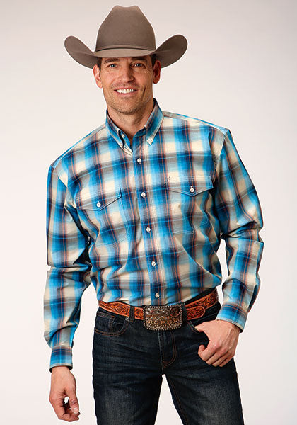 Pard's Western Shop  Roper Apparel Blue/Cream/Red Plaid Button-Down Shirt for Men