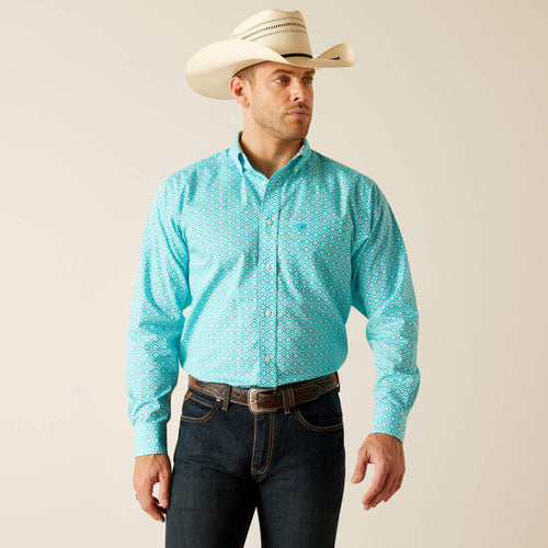 Pard's Western Shop Ariat Men's Stanley Turquoise Print Classic Fit Wrinkle Free Button-Down Shirt