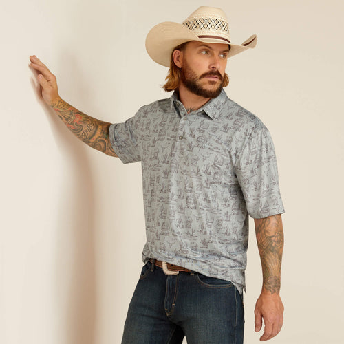 Pard's Western Shop Ariat Light Blue Southwest Print Charger 2.0 Polo Shirt for Men