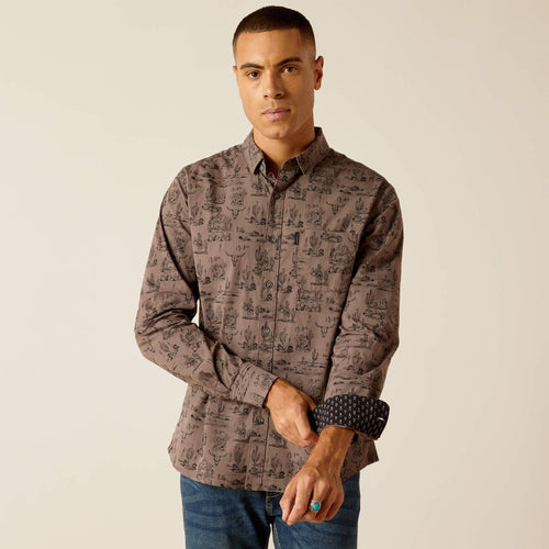 Pard's Western Shop Ariat Men's Brown Matteo Desert Print Modern Fit Button-Down Stretch Shirt