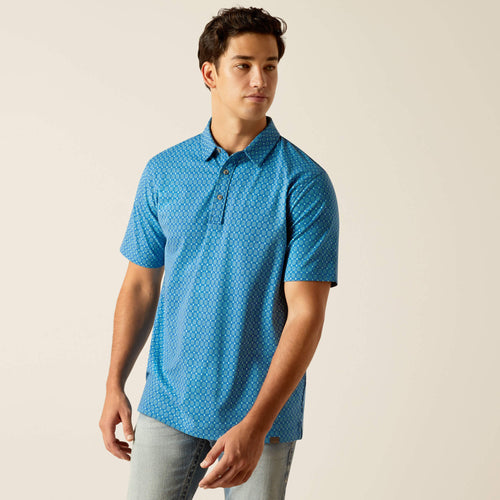 Pard's Western Shop Ariat Retro Blue Geometric Print Polo Shirt for Men
