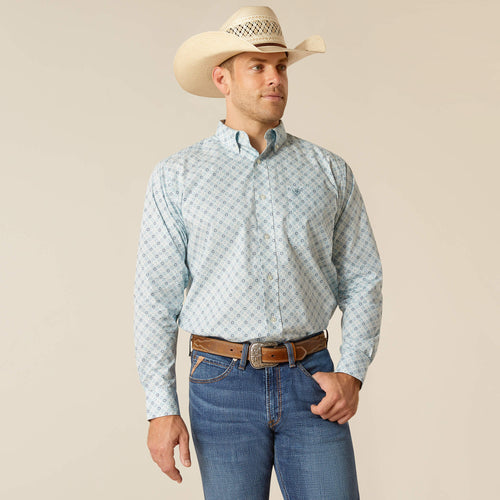 Pard's Western Shop Ariat Eamon Blue Geometric Print Classic Fit Button-Down Shirt for Men