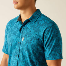 Ariat Retro Blue Tropic Print Short Sleeve Button-Down Shirt for Men