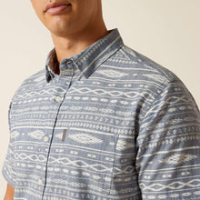 Ariat Mack Chambray Blue Aztec Print Modern Fit Short Sleeve Button-Down Stretch Shirt for Men