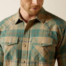 Ariat Men's Huxlee Retro Fit Teal/Tan Plaid Snap Western Flannel Shirt