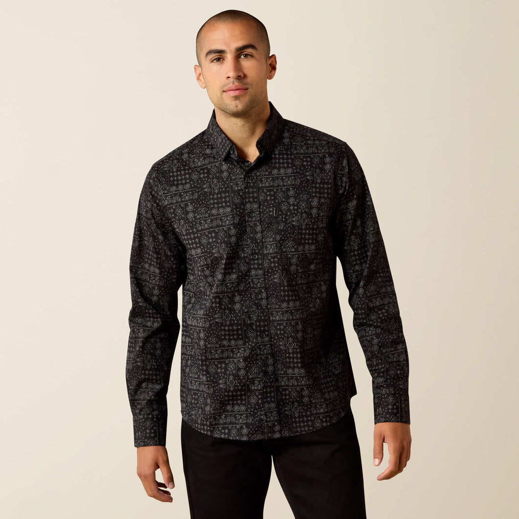 Pard's Western Shop Ariat Black Multi Print Micah Modern Fit Button-Down Shirt for Men