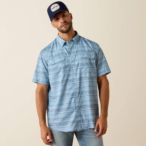 Pard's Western Shop Ariat Men's Blue Southwest Print VentTEK Outbound Short Sleeve Button-Down Classic Fit Shirt