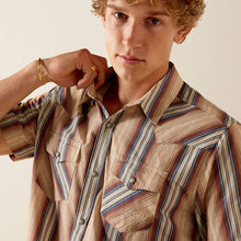 Ariat Men's Retro Haver Copper Brown Stripe Fitted Western Snap Short Sleeve Shirt
