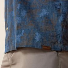 Ariat Men's Dark Denim Blue Cactus Print Short Sleeve Button-Down Fitted Camp Shirt