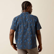 Ariat Men's Dark Denim Blue Cactus Print Short Sleeve Button-Down Fitted Camp Shirt