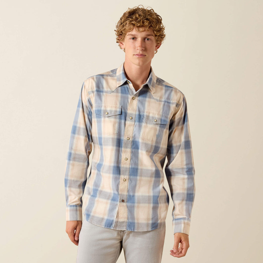 Pard's Western shop Ariat Men's Retro Horace Sandshell Plaid Fitted Western Snap Shirt