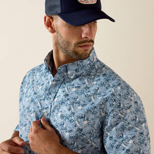 Ariat Men's Tim Shadow Blue Leaf Print Classic Fit Short Sleeve Button-Down Shirt