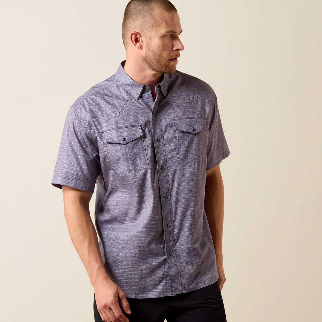 Pard's Western Shop Ariat Men's Dark Denim Print VentTEK Classic Fit Short Sleeve Western Snap Shirt