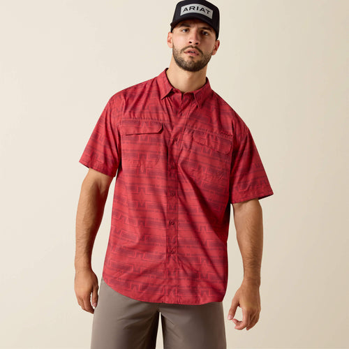Pard's Western Shop Ariat Men's Red Southwest Print VentTEK Outbound Short Sleeve Button-Down Classic Fit Shirt