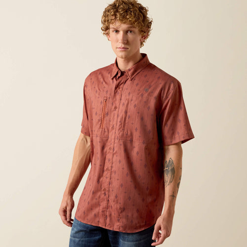 Pard's Western shop Ariat Men's Copper Brown Print VentTEK Short Sleeve Classic Fit Shirt