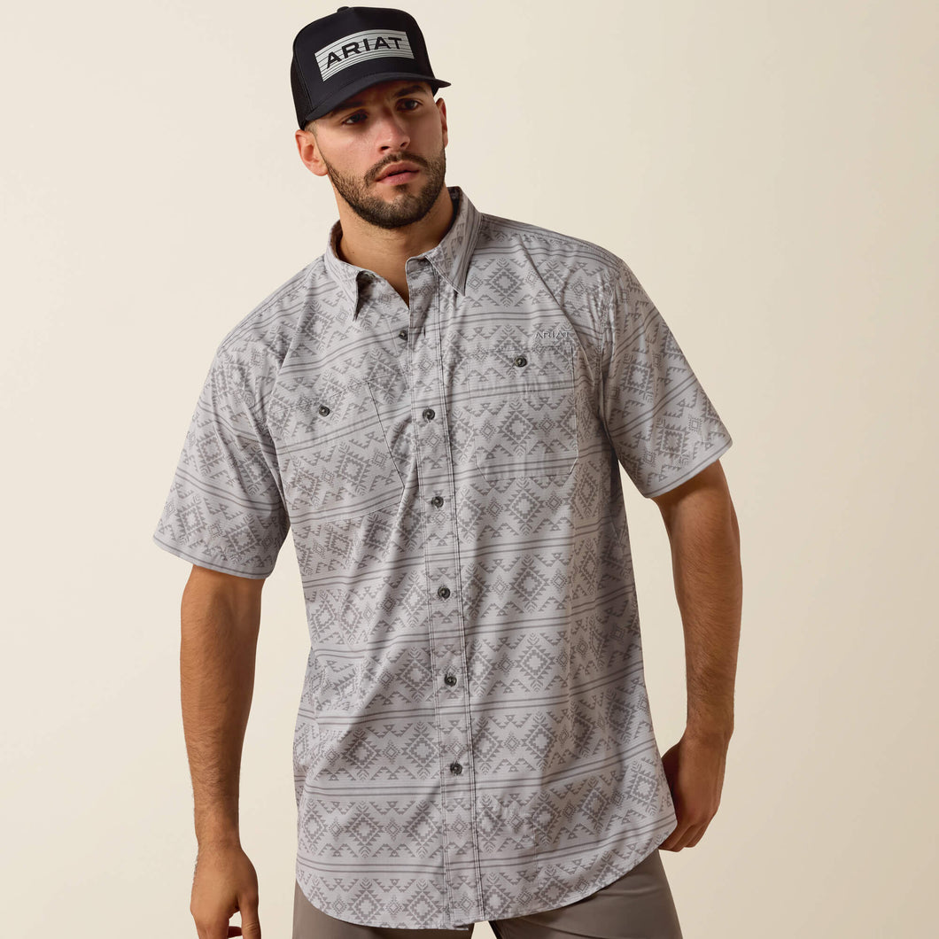Pard's Western Shop Ariat Men's Grey Aztec Print 360 Airflow Classic Fit Short Sleeve Button-Down Shirt