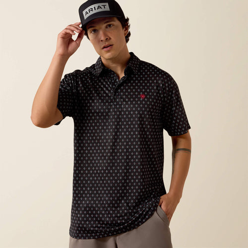 Pard's Western Shop Ariat Men's Black Geometric Print Polo Shirt