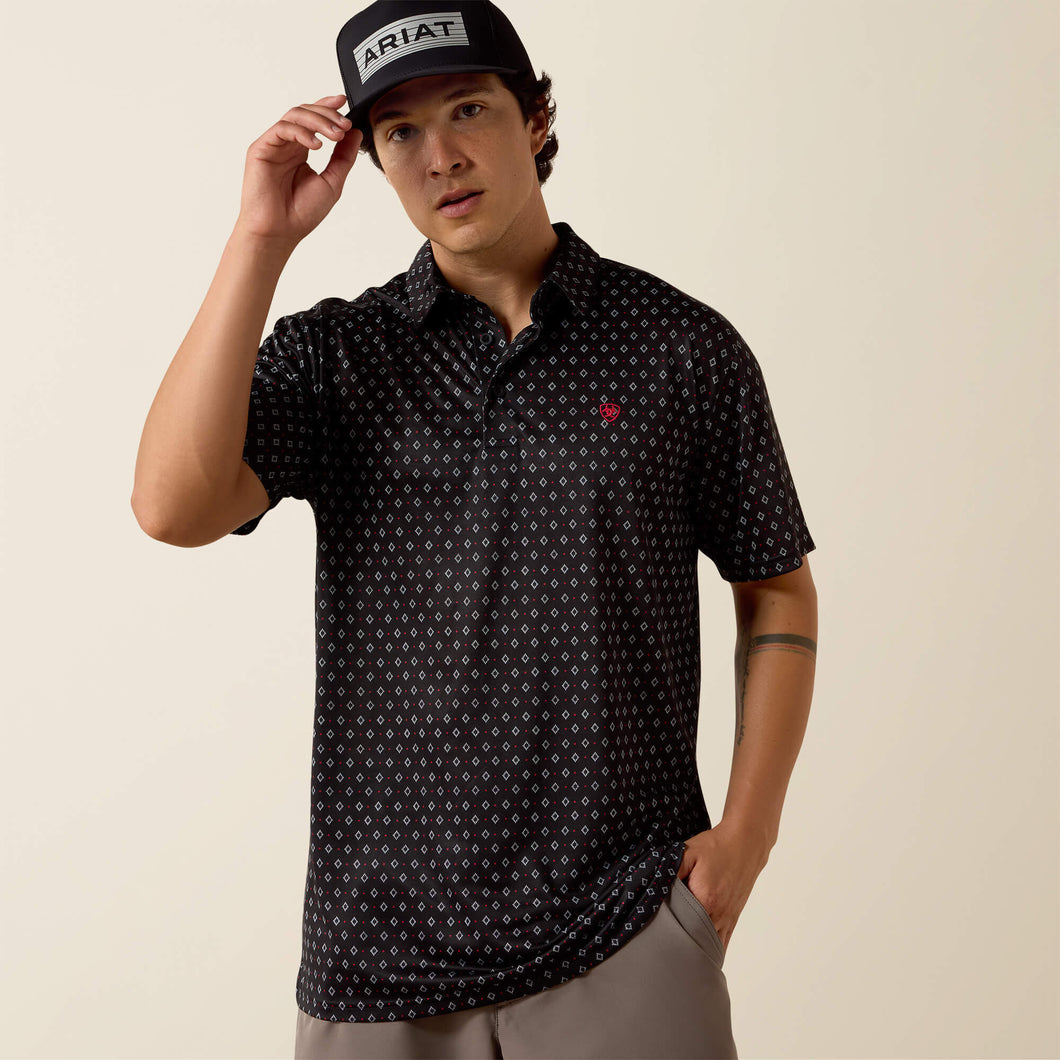 Pard's Western Shop Ariat Men's Black Geometric Print Polo Shirt