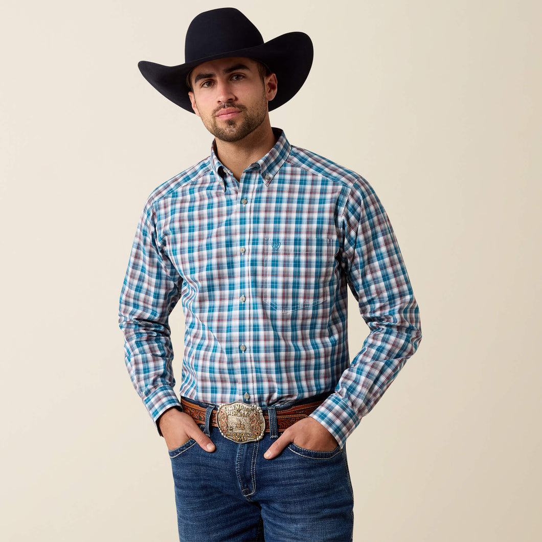 Pard's Western shop Ariat Men's Walter Blue Multi Plaid Button-Down Pro Series Classic Fit Shirt