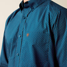 Ariat Men's Claude Blue with Orange Micro Geometric Print Button-Down Fitted Shirt