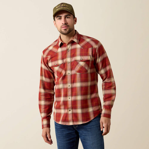 Pard's Western Shop Ariat Men's Harford Rosewood Plaid Flannel Fitted Western Snap Shirt
