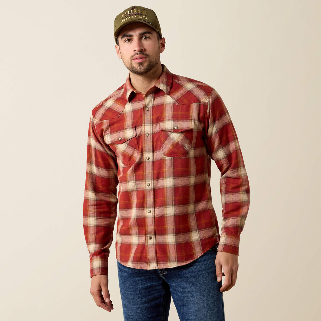 Pard's Western Shop Ariat Men's Harford Rosewood Plaid Flannel Fitted Western Snap Shirt