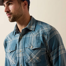 Ariat Men's Herron Blue Plaid Flannel Fitted Western Snap Shirt