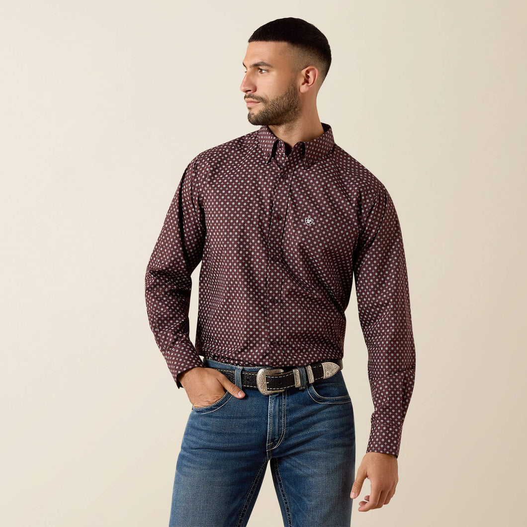 Pard's Western Shop Ariat Men's Contstantine Burgundy Print Classic Fit Button-Down Shirt
