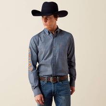 Pard's Western Shop Ariat Men's Denim Blue Team Logo Button-Down Fitted Shirt