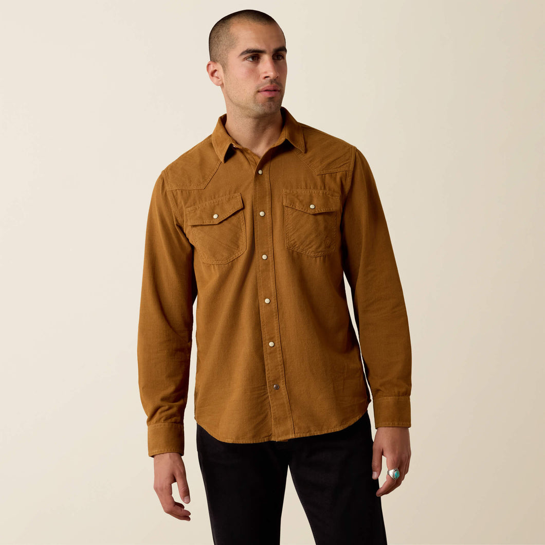 Pard's Western Shop Ariat Men's Retro Handorf Brown Corduroy Fitted Western Snap Shirt