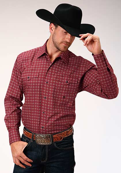 Pard's Western Shop Roper Apparel Red Foulard Print Western Snap Shirt for Men