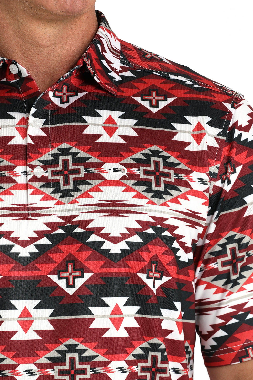 Cinch Red/White/Black Aztec Print ArenaFlex Polo Shirt for Men Pard's Western Shop Cinch Red/White/Black Aztec Print ArenaFlex Polo Shirt for Men Pard's Western Shop